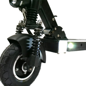 Front deck lights and triple suspension of EMOVE Touring electric scooter