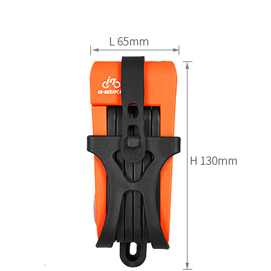 Anti-Theft INBIKE Folding Hydraulic Pressure Stainless Steel (Rubber Coated) Lock - Dimensions when folded are 65mm wide by 130mm high.