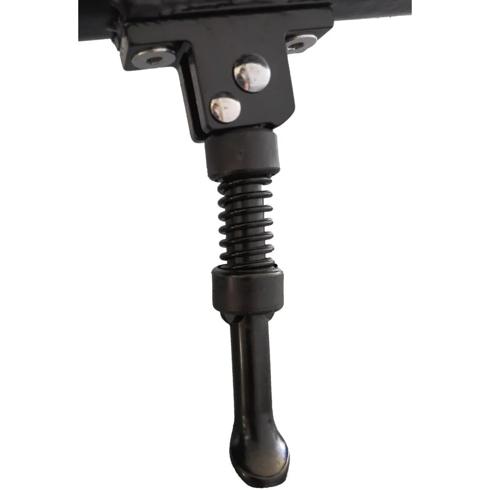 Close-up view of the kickstand, fitted to a black EMOVE Cruiser 