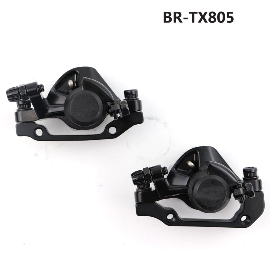 Pair of Shimano Tourney TX (BR-TX805) brake callipers for electric scooters and bikes, offering effective front and rear braking solutions.